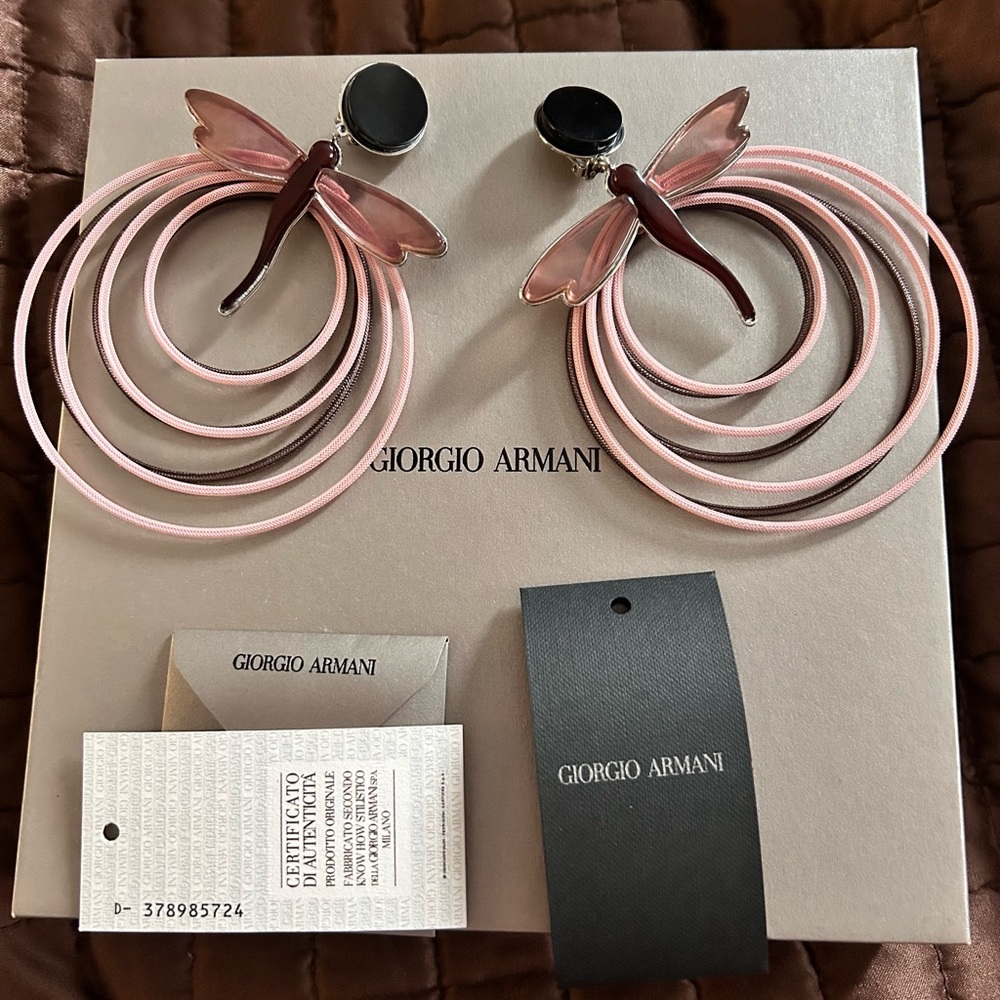 NWT - Giorgio Armani Dragonfly Clip On Hoop Earrings